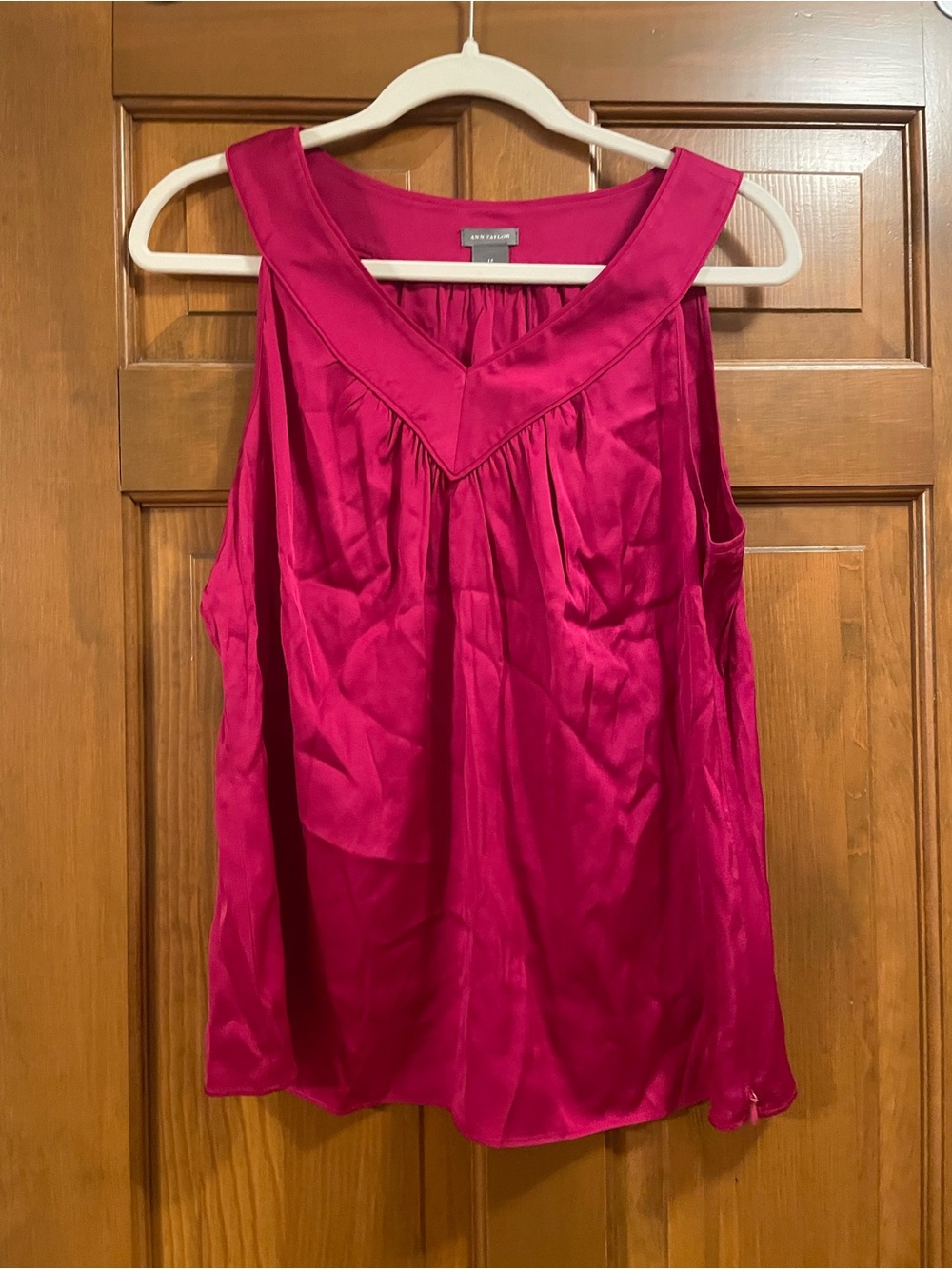 Ann Taylor Satin V-Yoke Camisole - Hot Pink